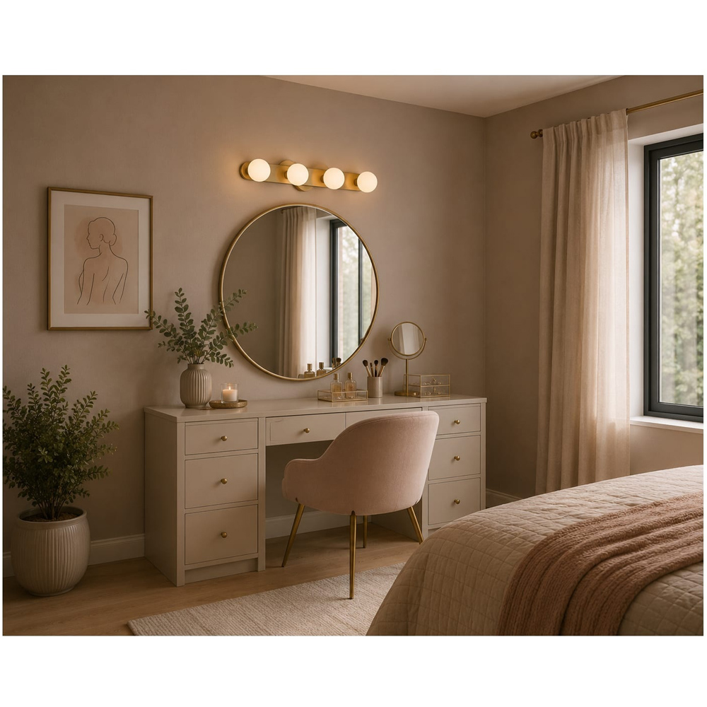 Cosylyte Bowen Bathroom 4 Light Classic Opal Glass Brass Ceiling Flush Light Image 6