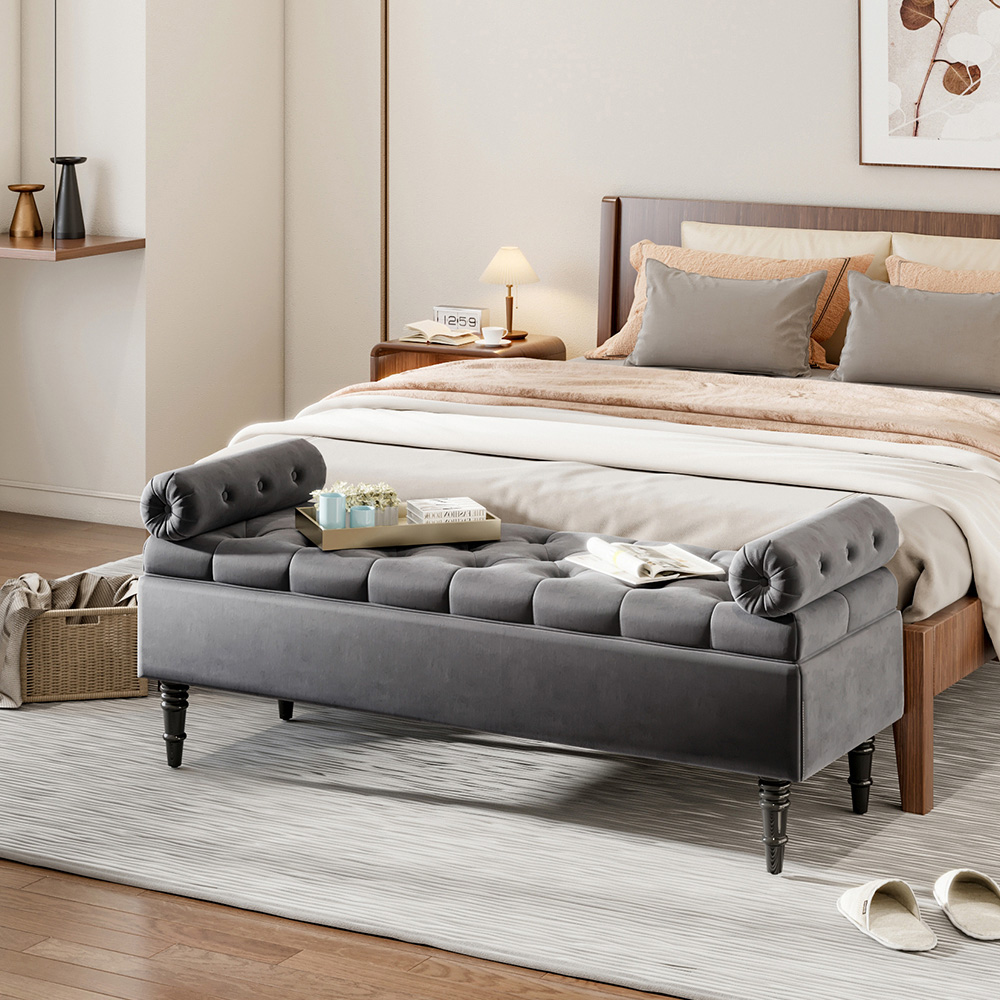Living and Home Grey Upholstered Flip Top Storage Bench with Side Arms Image 8