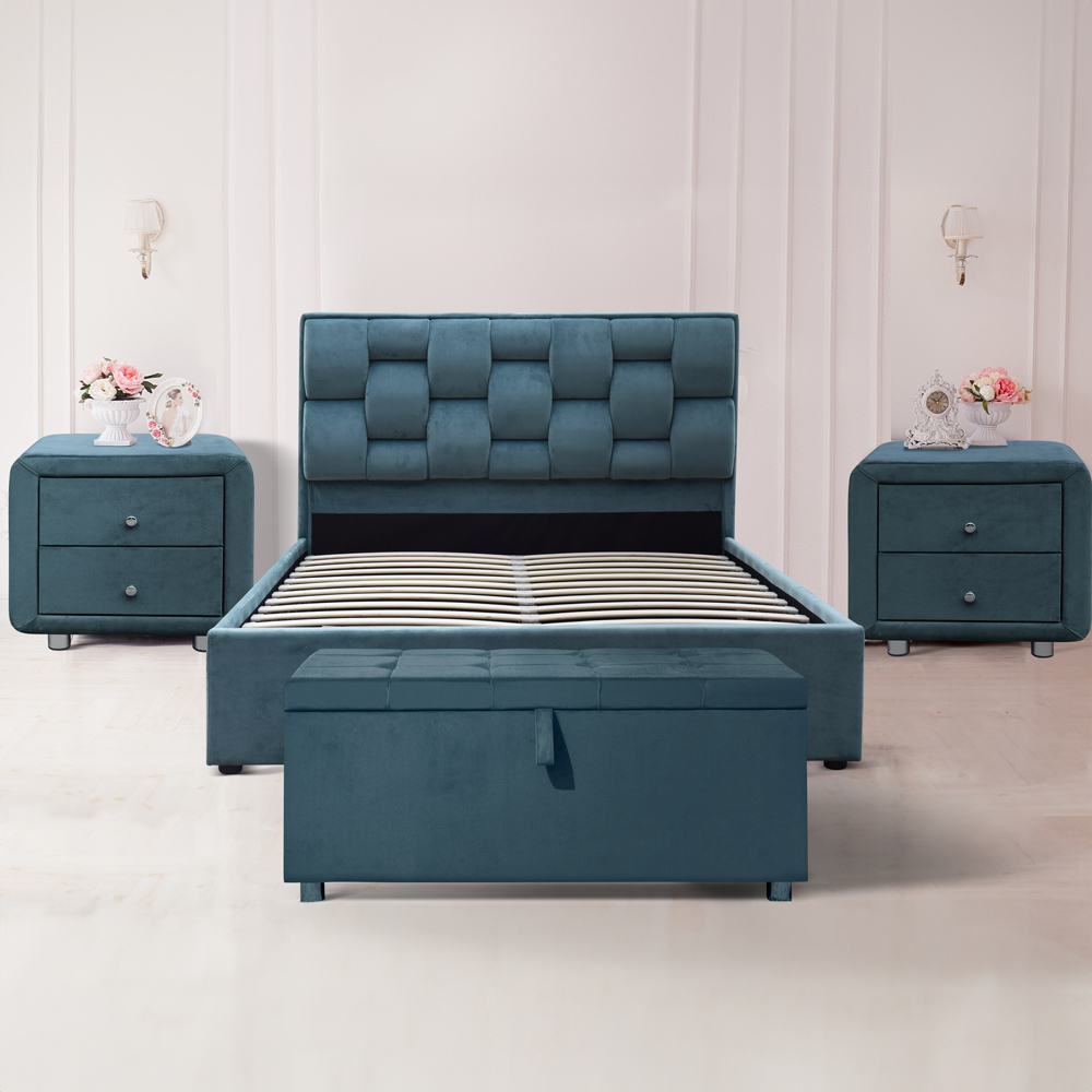 Brooklyn Blue Plush Velvet 3 Piece Bedroom Furniture Set Image 1