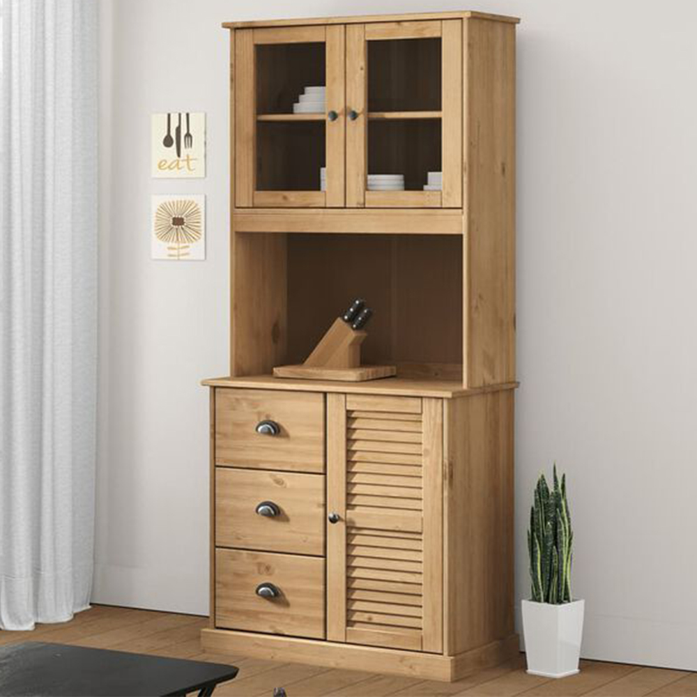 vidaXL 3 Door 3 Drawer Single Shelf Brown Solid Pine Wood Highboard Image 1
