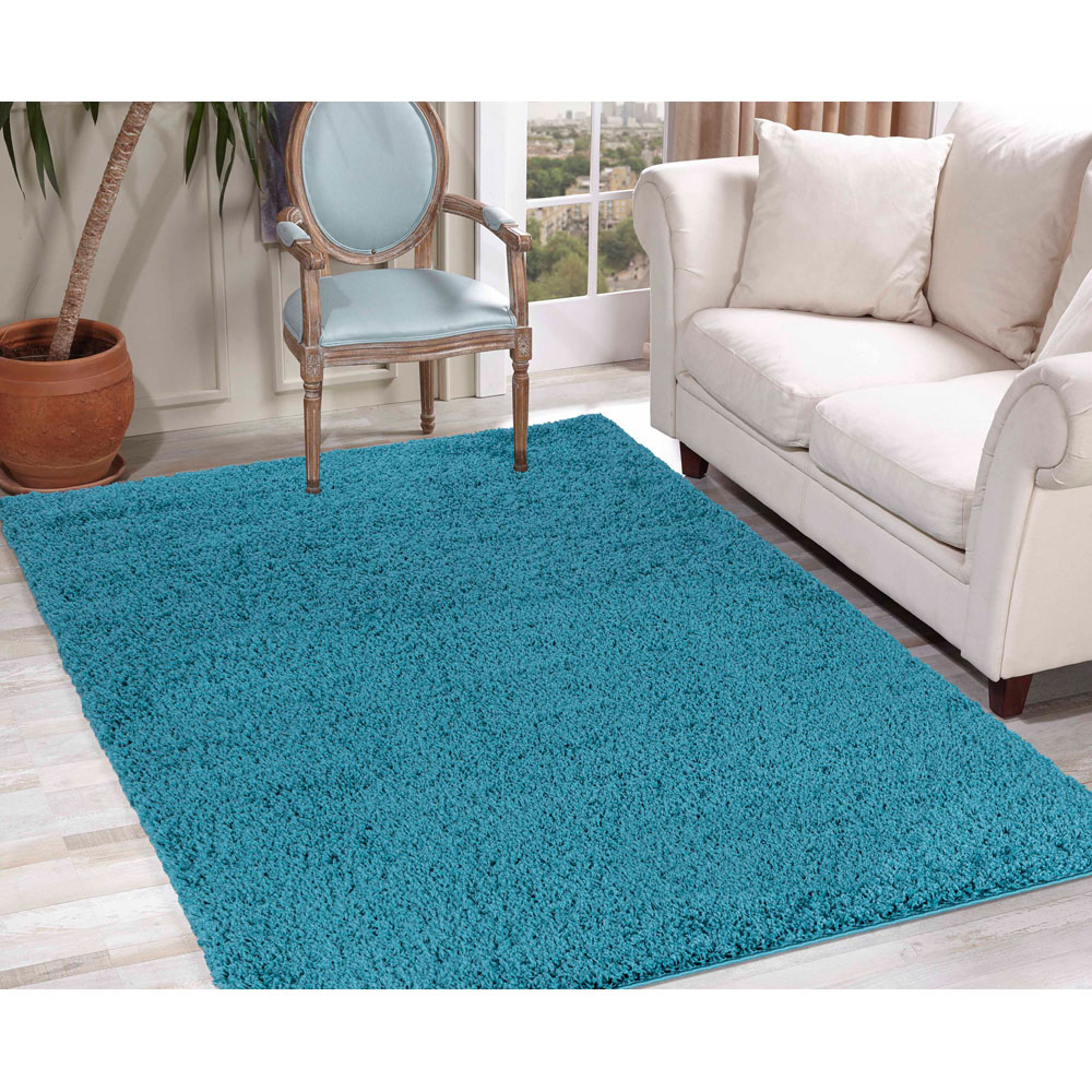 Desire Rugs Oxford Teal Plain Shaggy Runner Rug 60 x 220cm Image 4