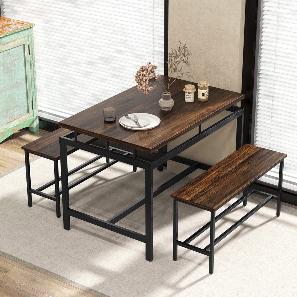 Costway 4 Seater Dining Bench Set Brown Image 4