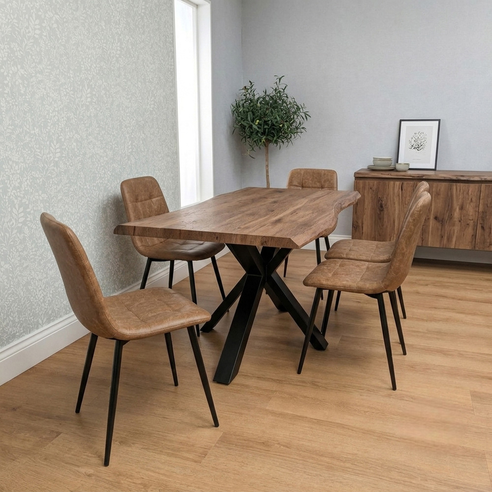 Kosy Koala 4 Seater Wooden Effect Faux Leather Dining Set Rustic Brown Image 4