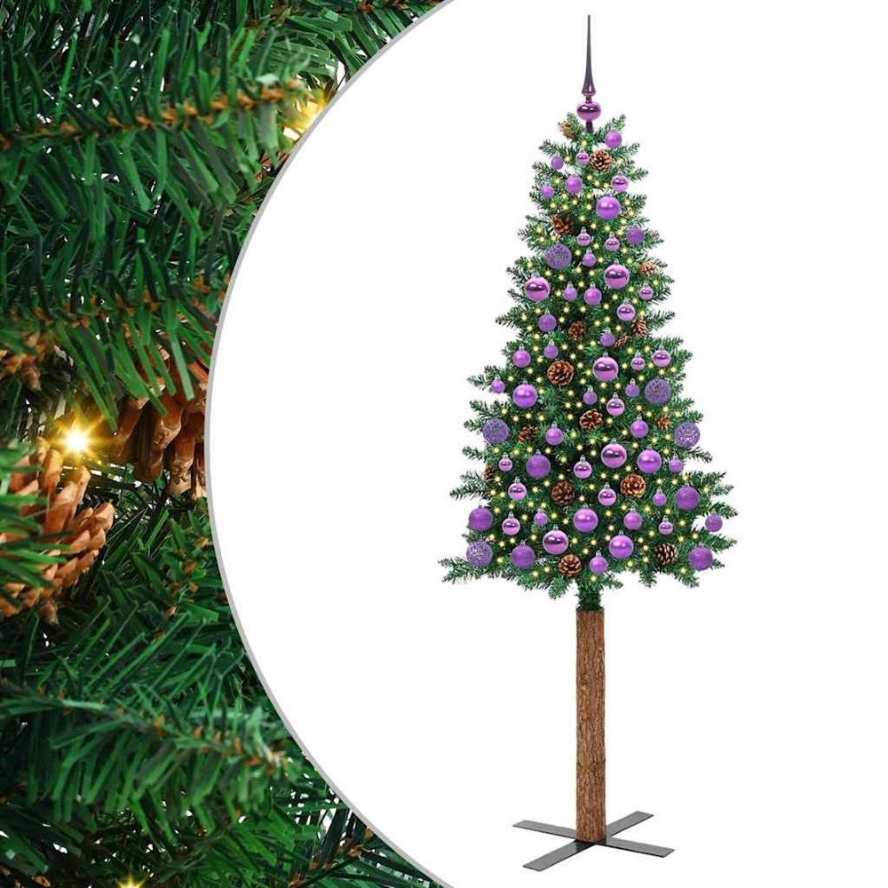 vidaXL Green Artificial Christmas Tree with Pinecones LEDs Lilac Decoration Ornaments 6ft Image 2