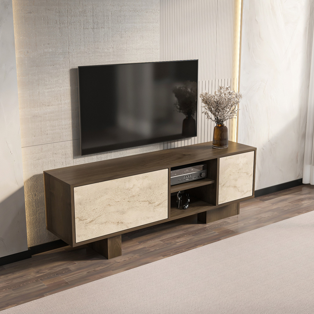 Decorotika Monaco 2 Door 2 Shelf Walnut Traverter TV Unit Image 6