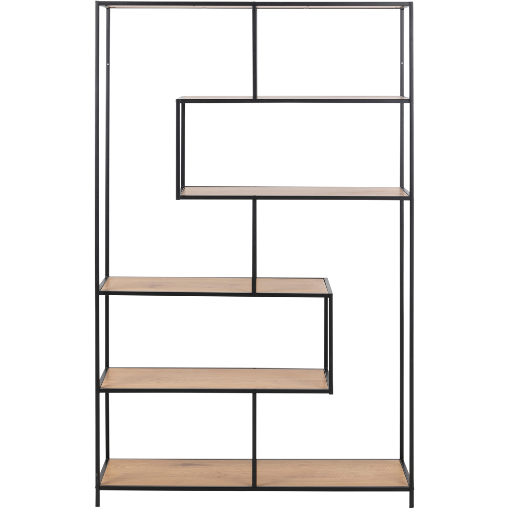 Florence Seaford 5 Shelf Oak and Black Metal Bookcase Image 3