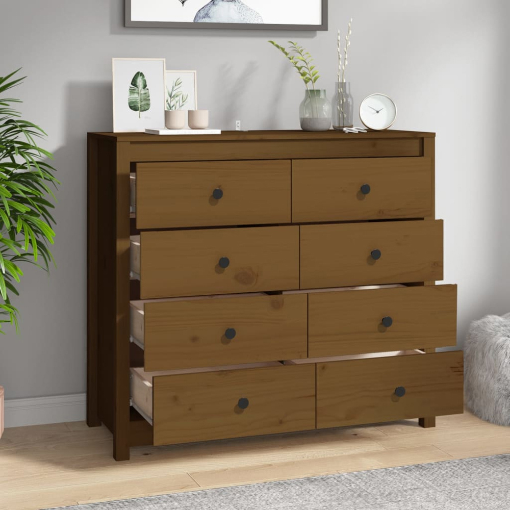 vidaXL 8 Drawer Honey Brown Solid Pine Wood Sideboard Image 8