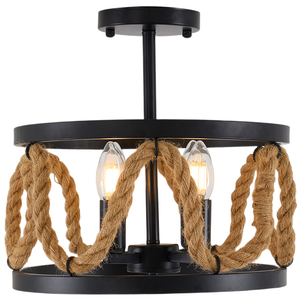 Living and Home 4 Light Black Metal and Hemp Rope E14 Ceiling Light Image 4