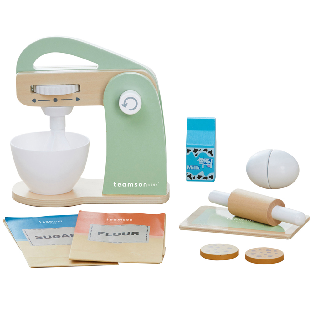 Teamson Kids Little Chef Frankfurt Green Wooden Mixer Play Kitchen Accessories Set Image 1