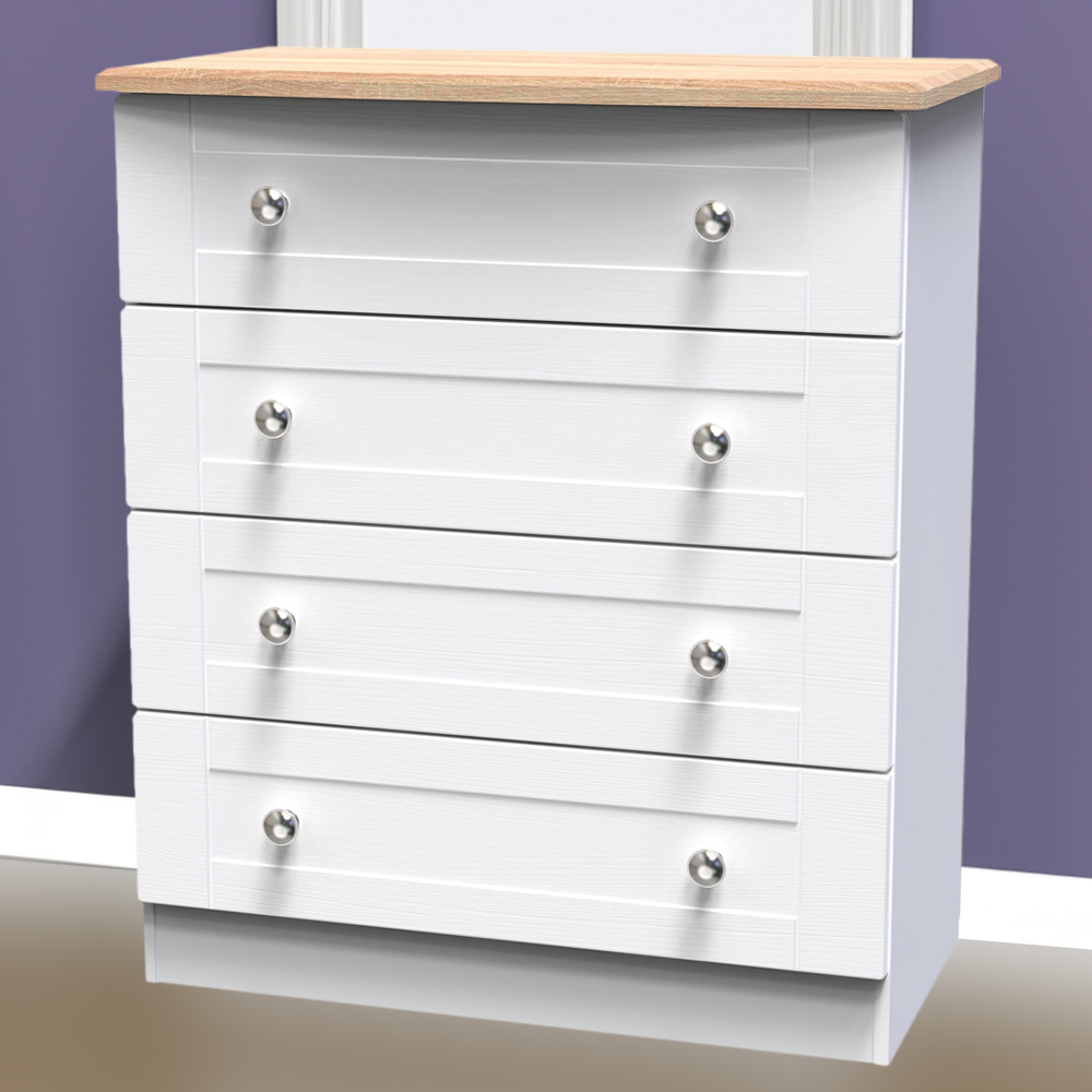 Crowndale Sussex 4 Drawer White Ash and Bardolino Oak Chest of Drawers Ready Assembled Image 1