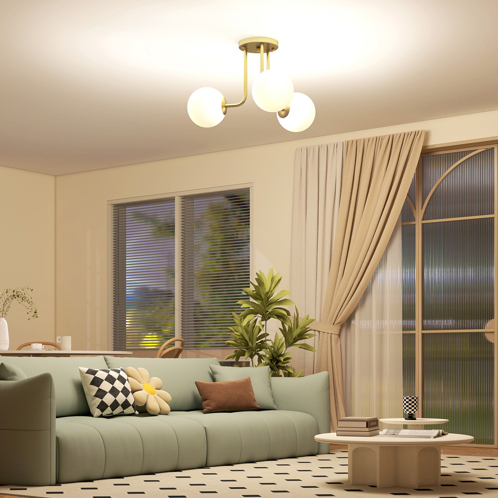 HOMCOM Gold Light Fixture with 3 Light Globe Shades Ceiling Light Image 6