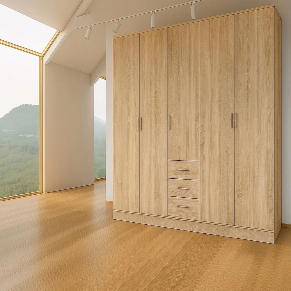 TJ'S Venice 5 Door 3 Drawer Oak Wardrobe Image 4