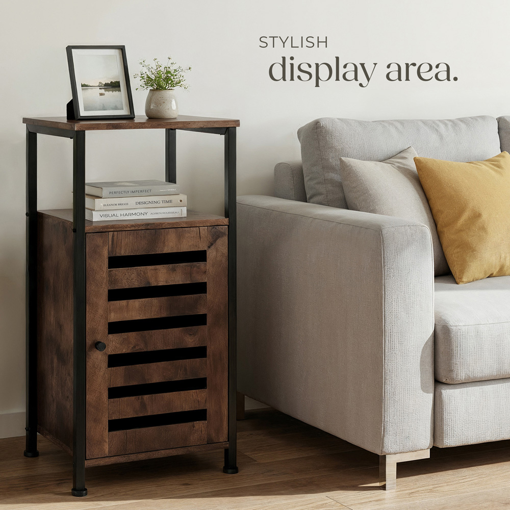Tectake Durham Single Door Single Shelf Rustic Dark Wood Bedside Table Image 8
