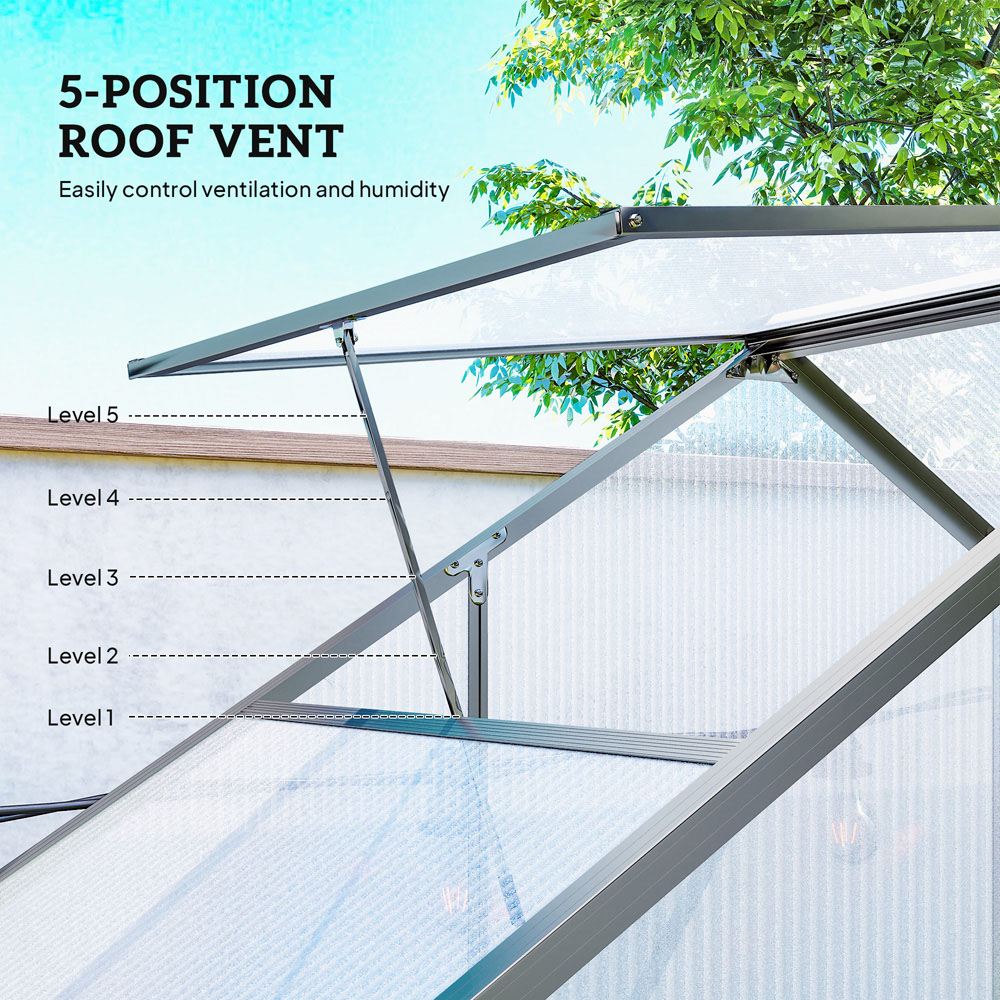 Outsunny 6 x 2.5ft Dark Grey Aluminium Polycarbonate Greenhouse Image 6