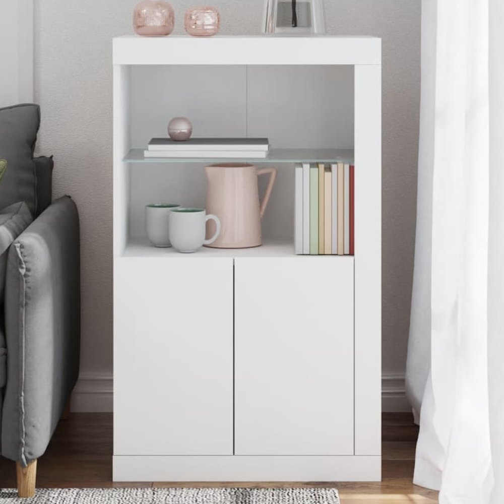 vidaXL 2 Door 2 Shelf LED Grey Sonoma Side Cabinet Image 1