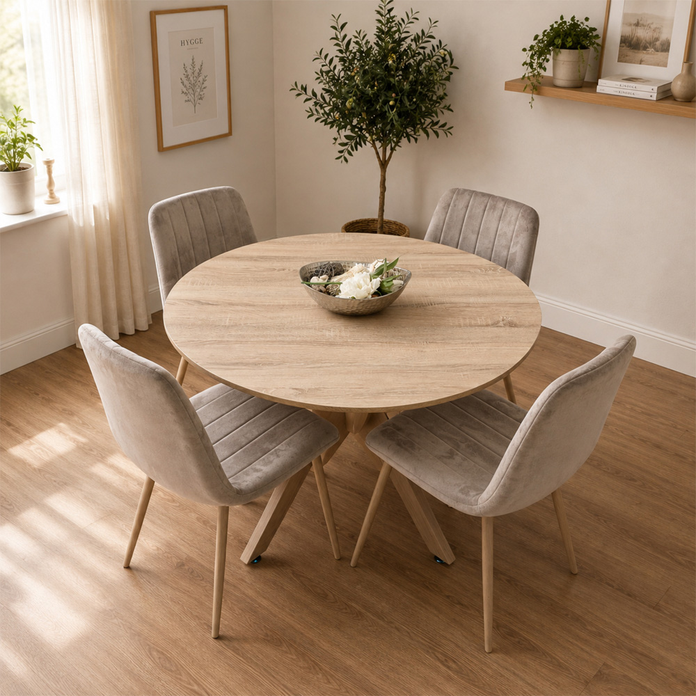 Kosy Koala 4 Seater Wood Effect Round Dining Set Beige Image 1