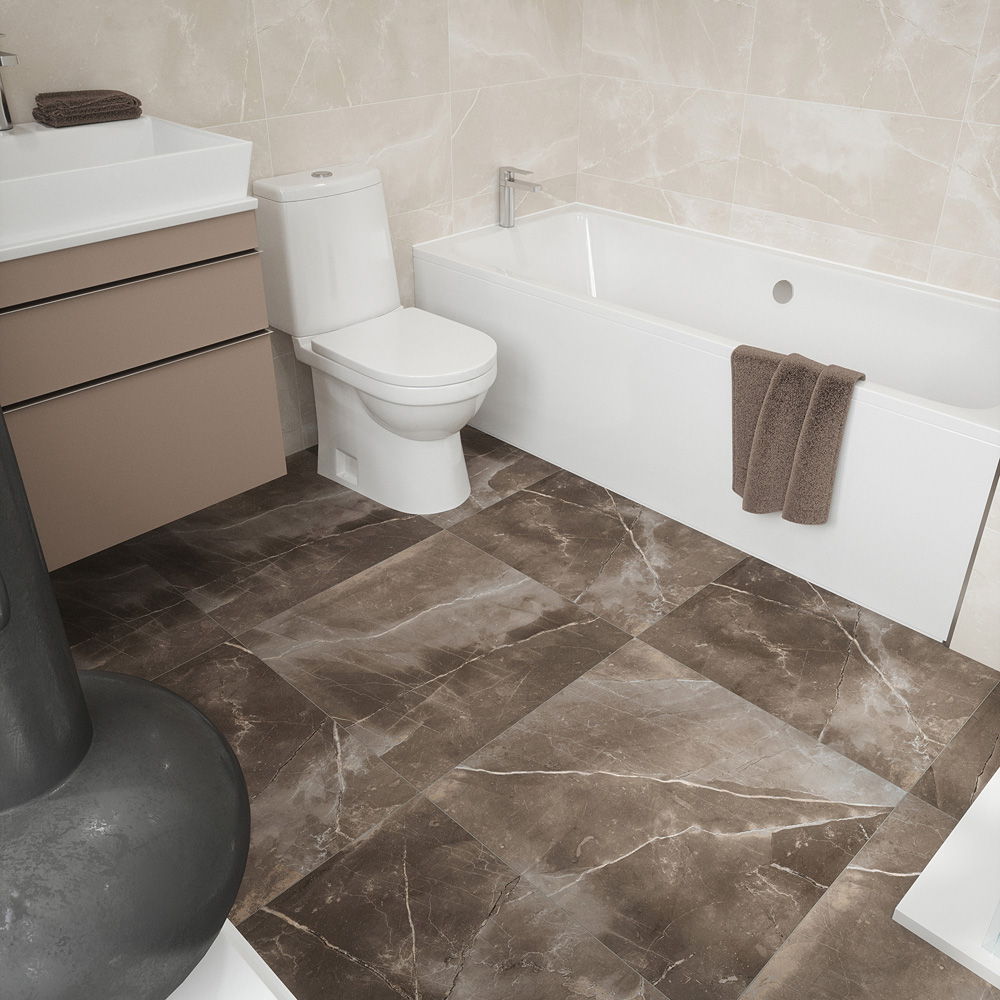 Johnson Tiles Melford Marble Dark Brown Rectified Tile 600 x 600mm 6 x 4 Pack Image 1
