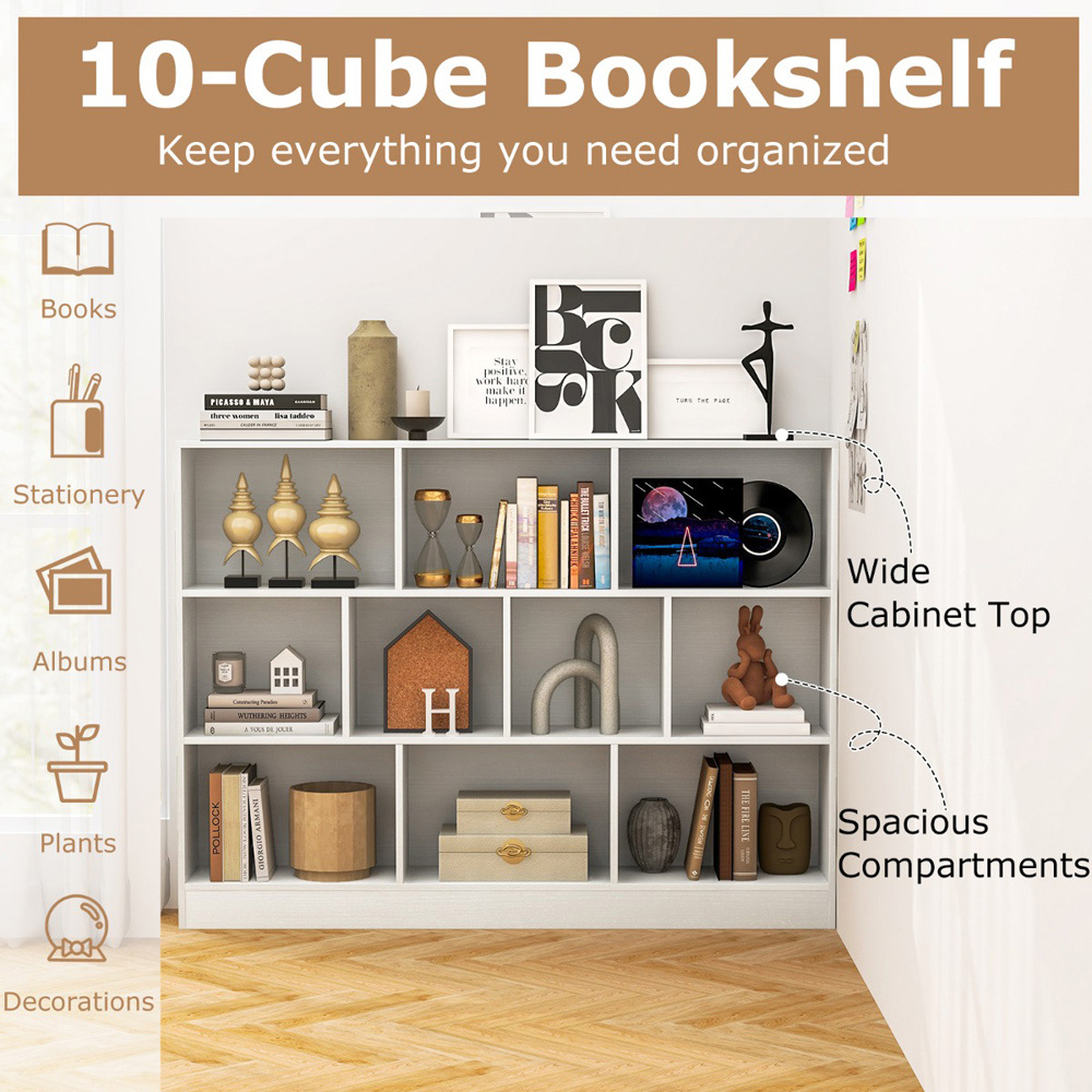 Costway 10 Cube White Bookshelf Image 5