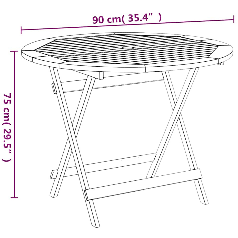 Walplus 2 Seater Foldable Solid Wood Acacia Garden Table with Parasol Hole Image 8