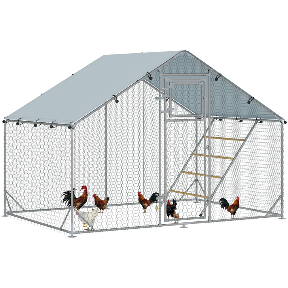 PawHut Walk In Chicken Run with Cover and Hanging Feeder Image 3