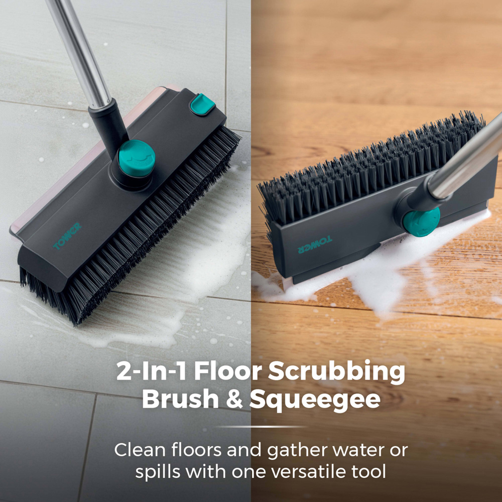 Tower 2-in-1 Teal Floor Scrubbing Brush with Squeegee Image 5