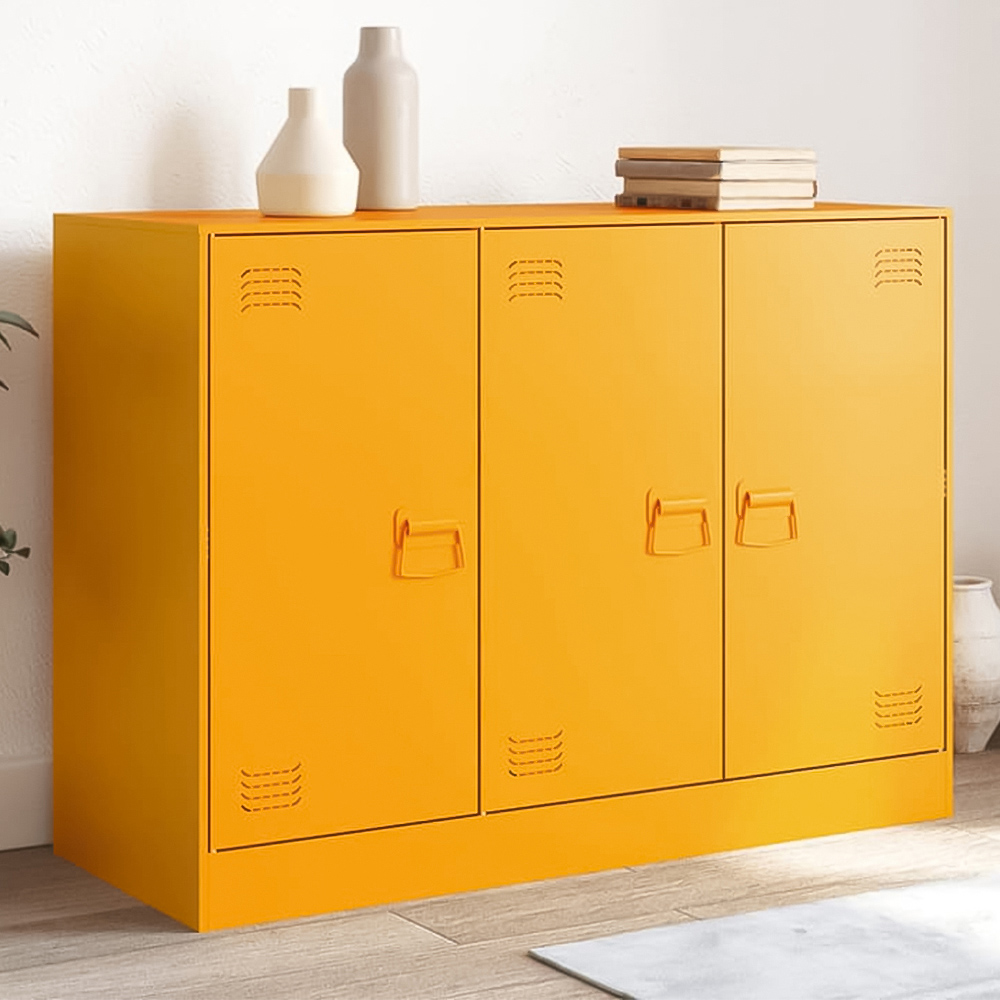 vidaXL 3 Door Mustard Yellow Metal Sideboard Image 1