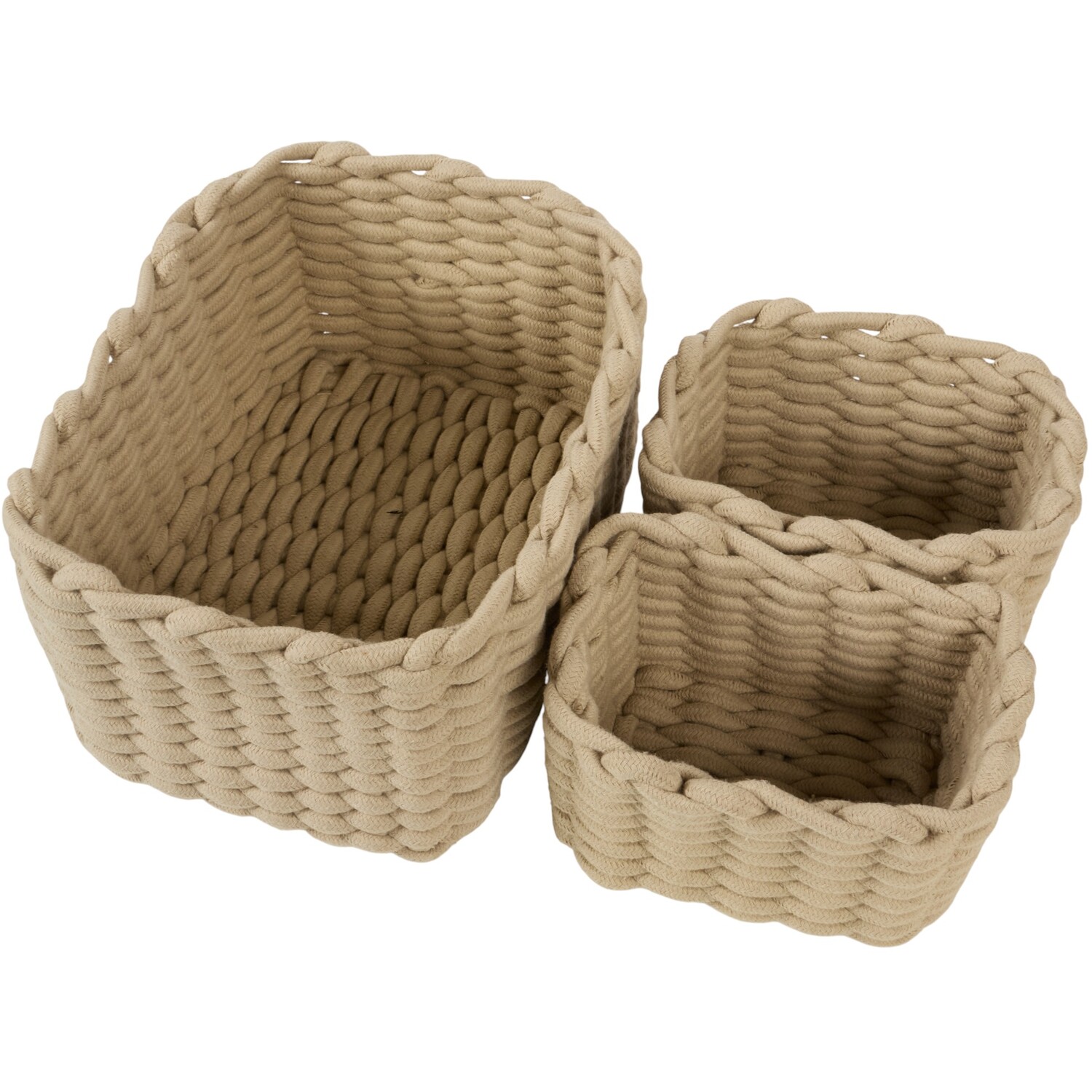 Set of 3 Rope Storage Baskets Stone Image 3