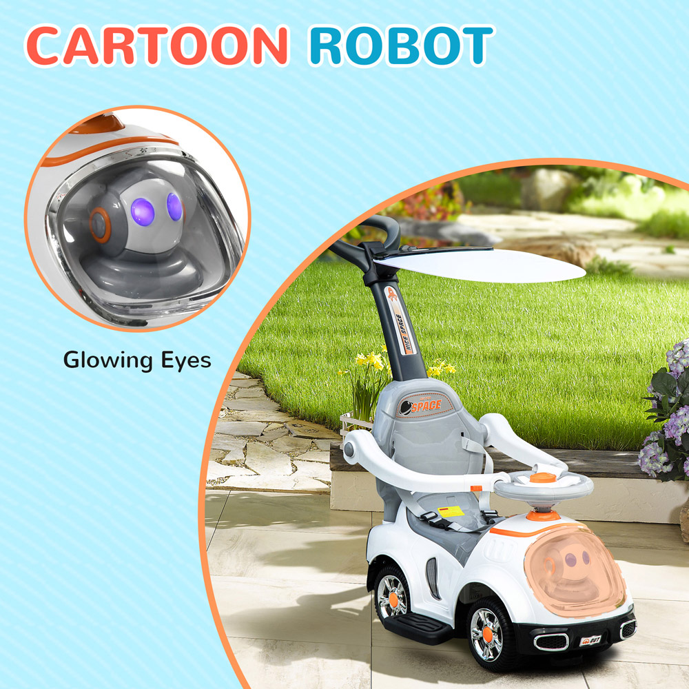 Tommy Toys 3 in 1 Cartoon Robot Baby Car with Removable Canopy White Image 5