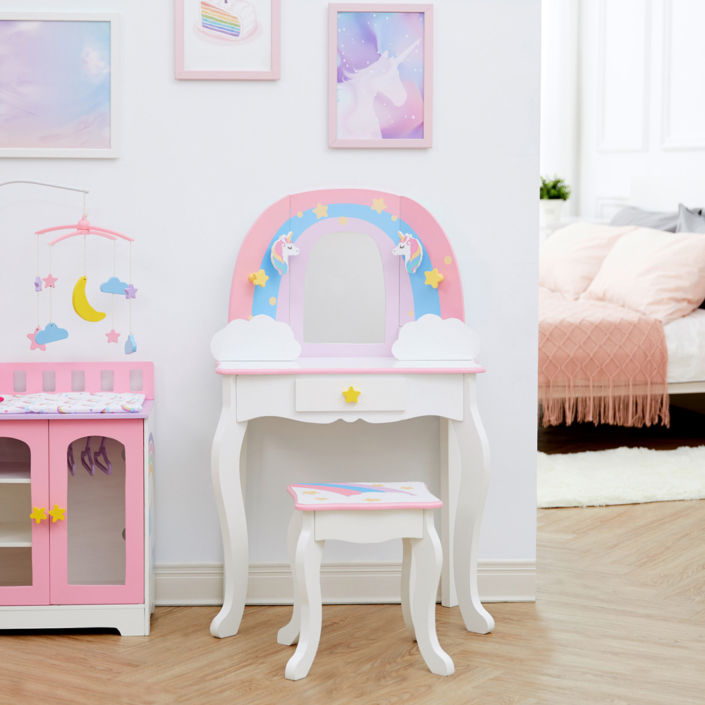 Teamson Kids Little Dreamer Rainbow 3 Drawer Pink Toy Vanity Set Image 7