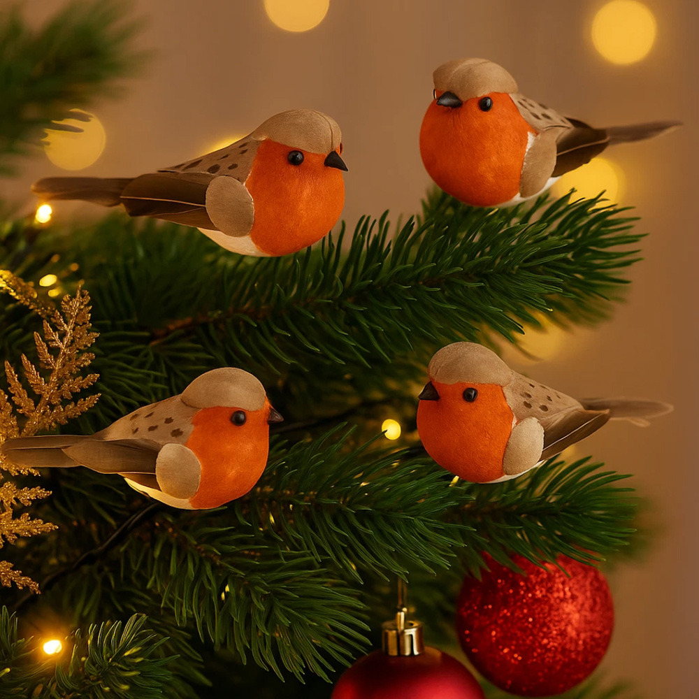 Marco Paul Robin Tree Decoration 5cm 4 Pack Image 3