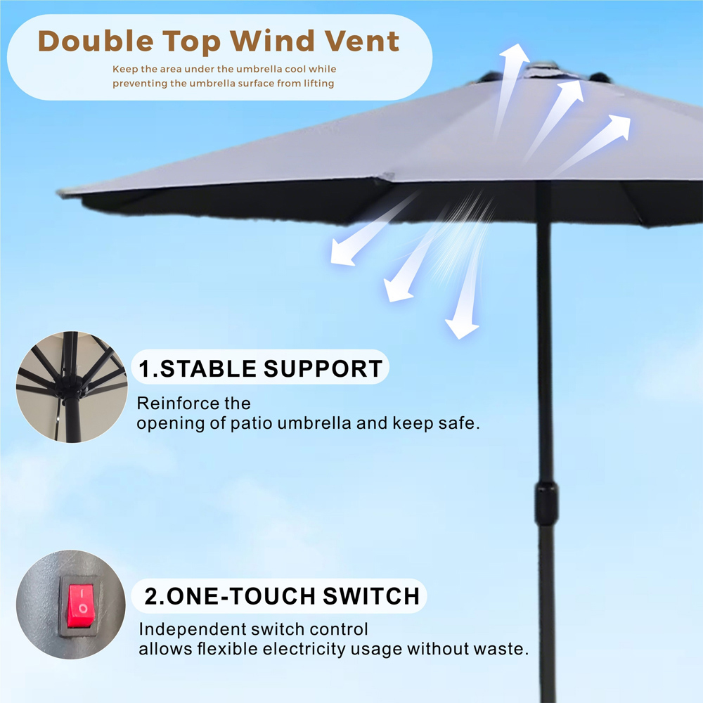 Direct Wicker Grey LED Crank Handle Parasol 2.94m Image 5