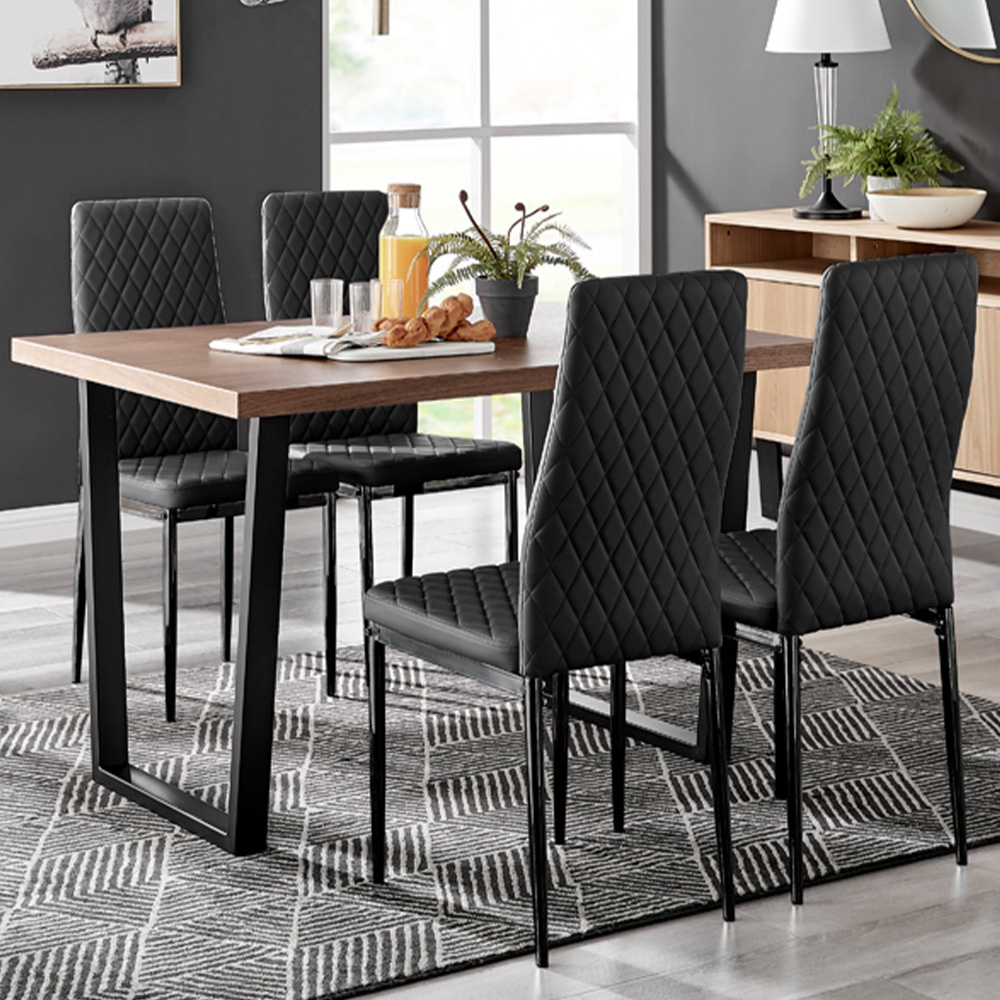 Furniturebox Solo Valera Wood Effect 4 Seater Dining Set Brown and Black Image 1