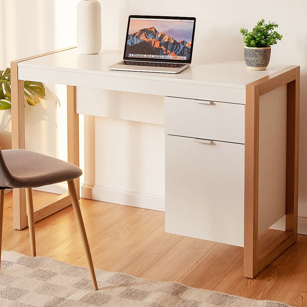 Costway Wooden Computer Desk with Drawer and Cabinet Image 1