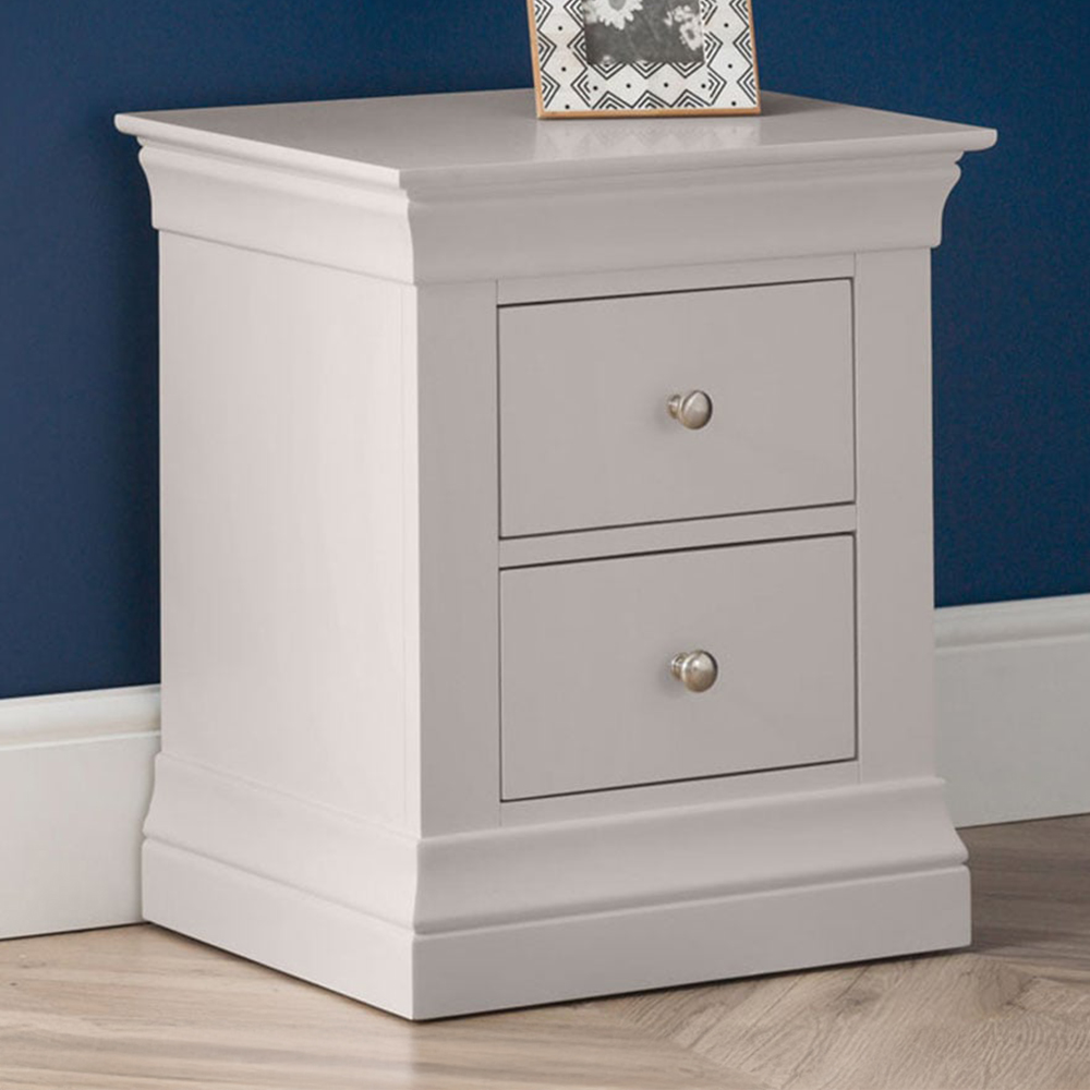 Julian Bowen Clermont 2 Drawer Light Grey Bedside Table Image 1