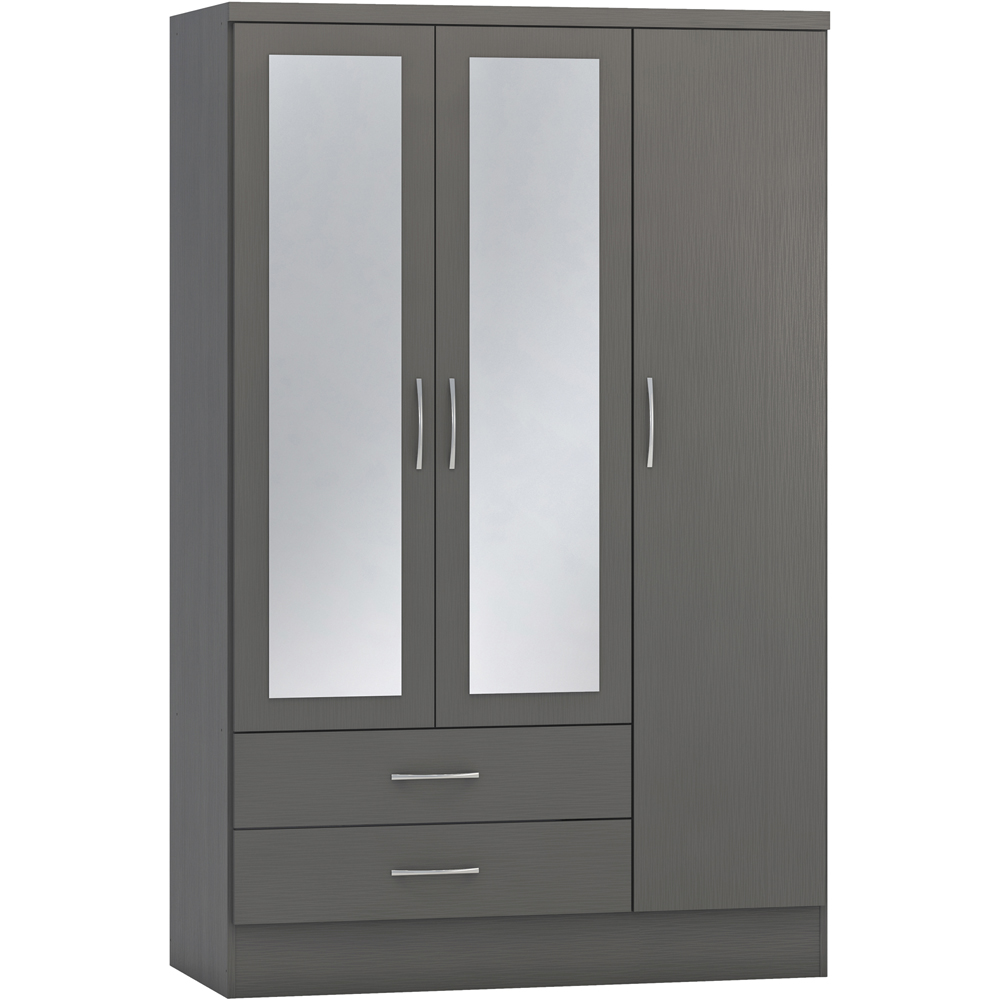 Seconique Nevada 3 Door 2 Drawer 3D Effect Grey Mirror Wardrobe Image 2