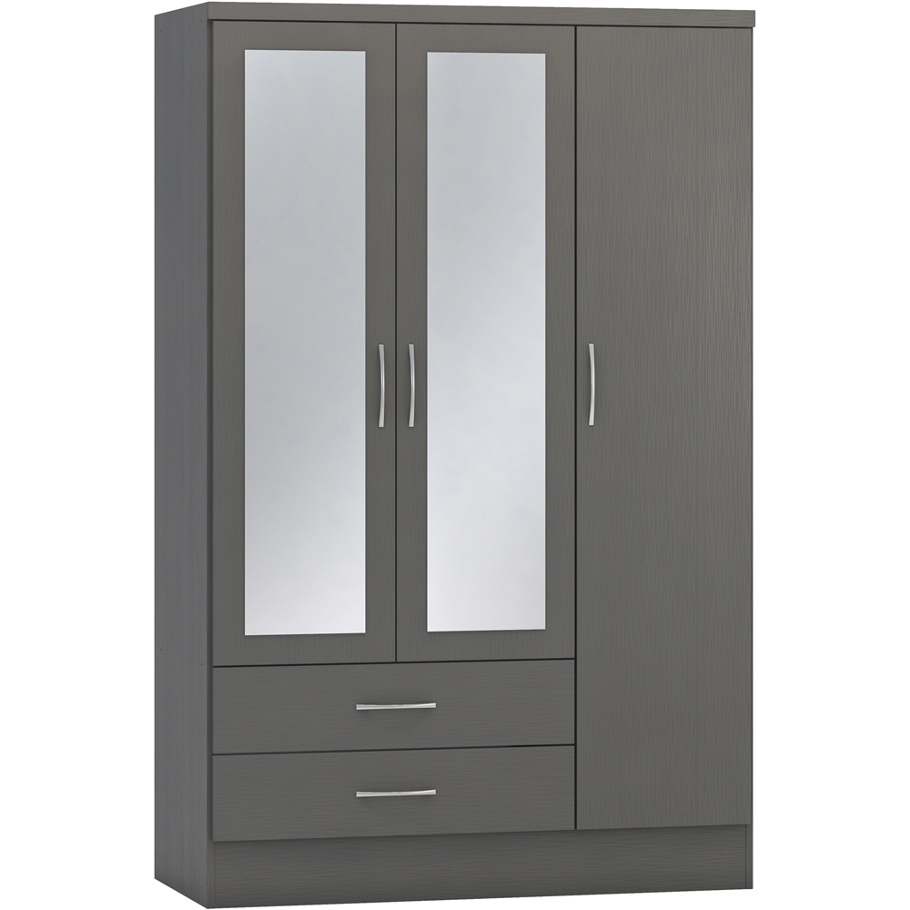 Seconique Nevada 3 Door 2 Drawer 3D Effect Grey Mirrored Wardrobe Image 2