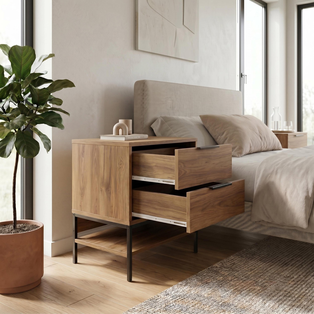Decortie Mars 2 Drawer Single Shelf Deep Oud Bedside Table Image 4