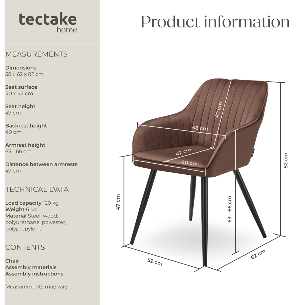 tectake Marilyn Brown and Black Velvet Look Quilted Chair Image 9
