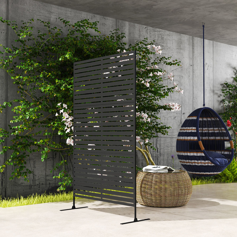 Outsunny 2 x 1m Black Striped Outdoor Freestanding Privacy Screen Image 3