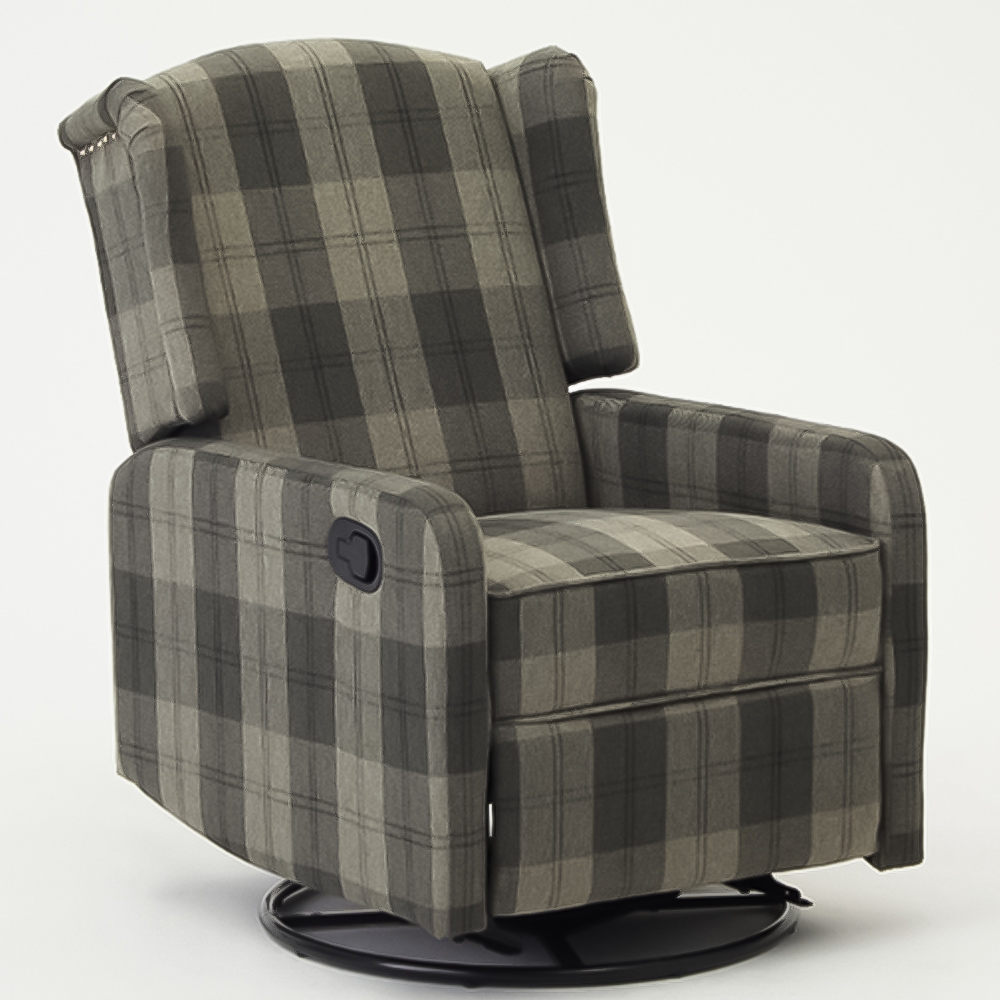 Home Detail Charles Grey Tartan Swivel Manual Recliner Chair Image 2