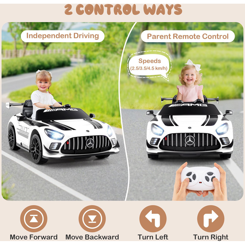 Costway Kids White Licensed Mercedes Benz GT3 Ride On Car with Spoiler and Remote Control 12V Image 5