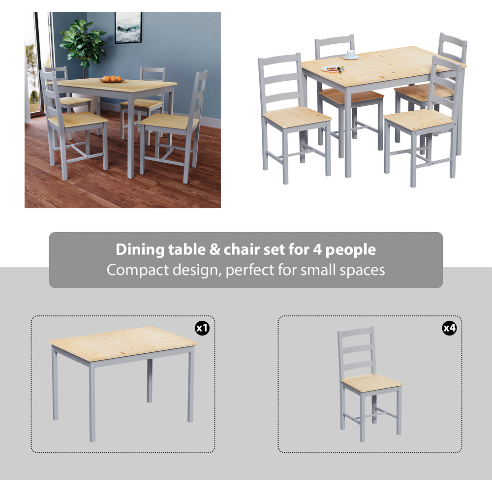 Vida Designs Yorkshire 4 Seater Dining Set Grey and Pine Image 8