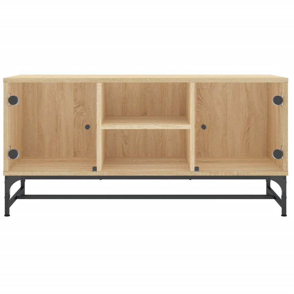vidaXL 2 Glass Door 2 Shelf Natural Wooden TV Cabinet Image 3