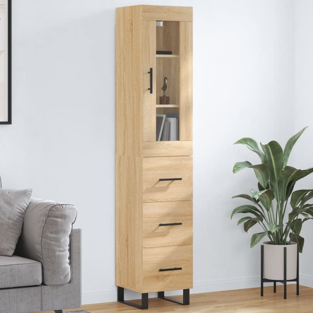 vidaXL Single Glass Door 3 Drawer Sonoma Oak Highboard Image 1