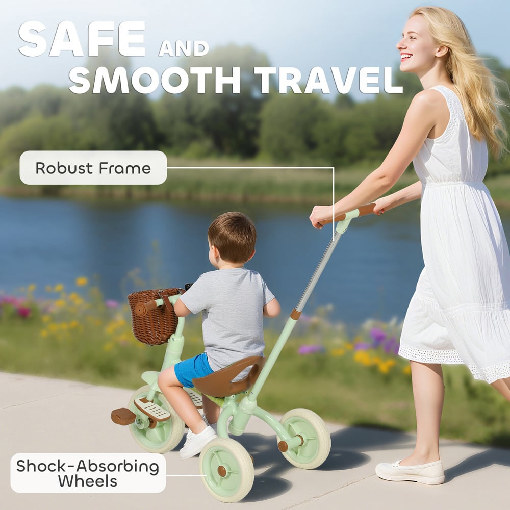 Tommy Toys Toddler Green Trike with Adjustable Handle and Basket Image 7