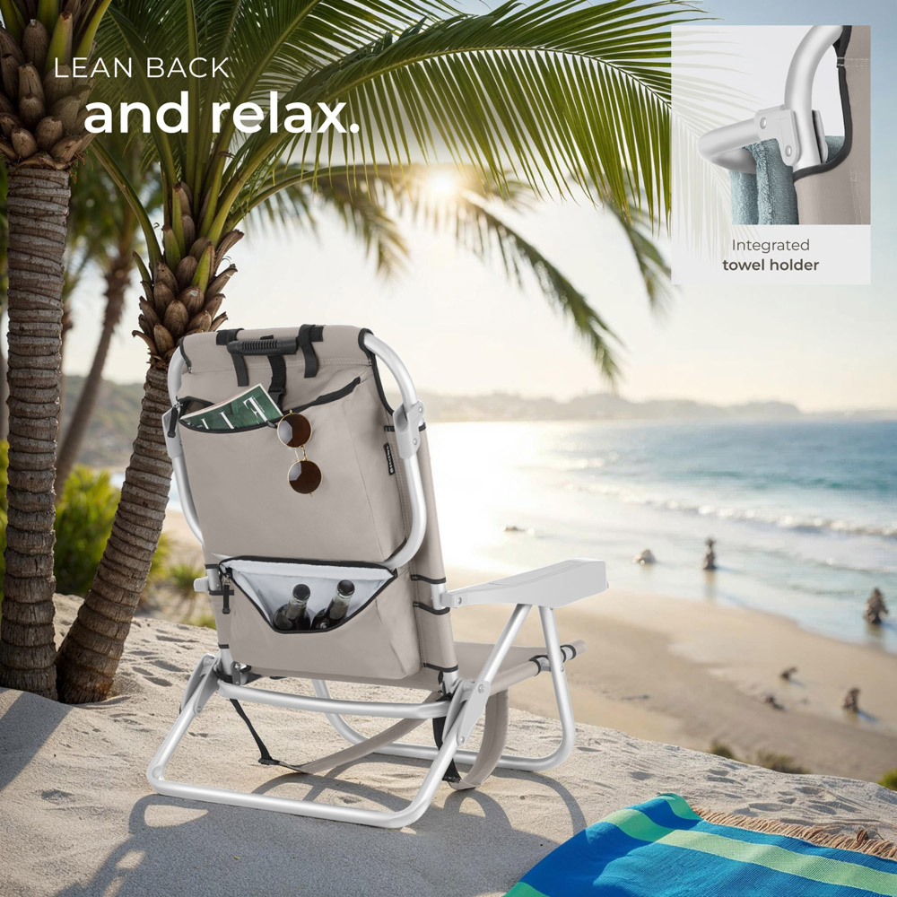 tectake Coral Beige Foldable Beach Chair with Backpack Image 6