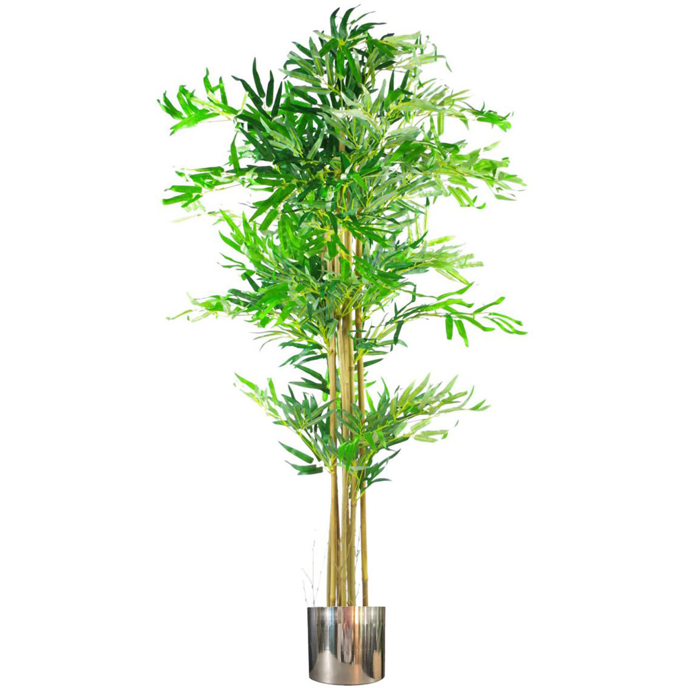 Leaf Realistic Artificial Bamboo Plant Tree in Silver Metal Planter 5ft Image 1