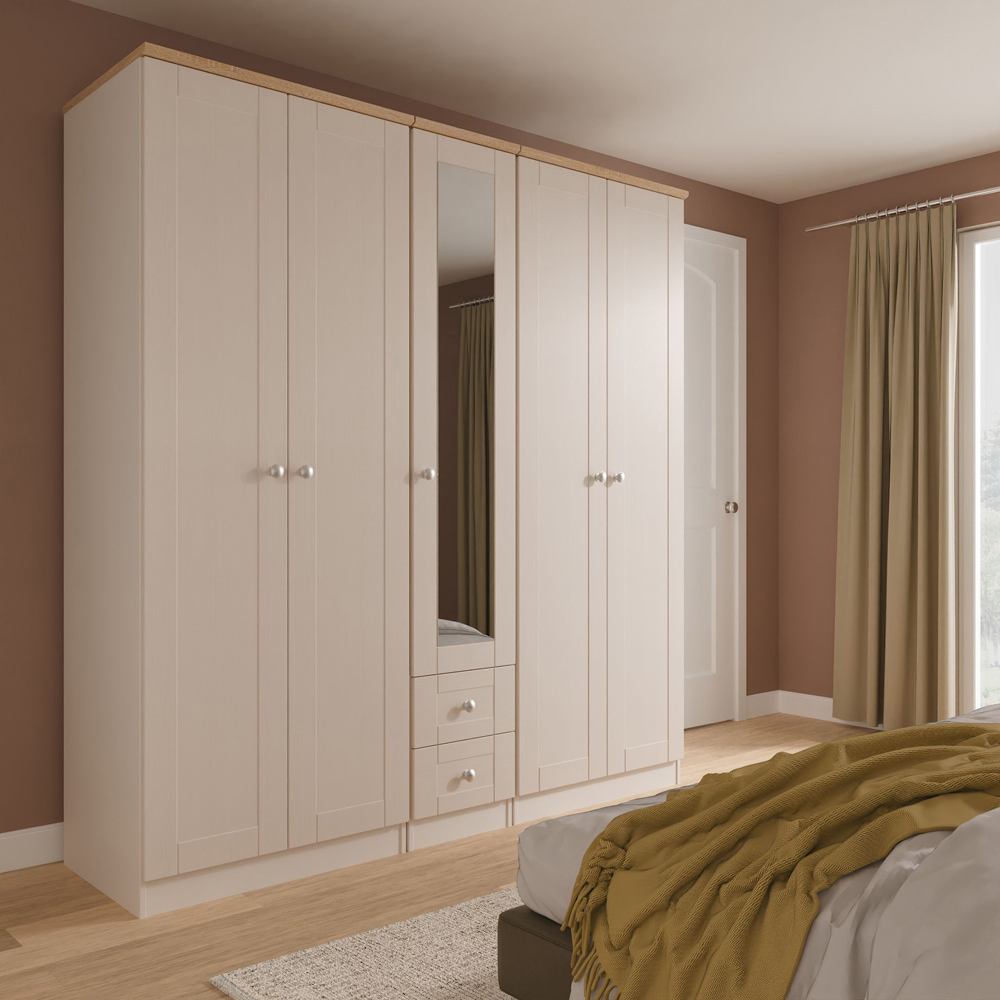 Crowndale Sussex 5 Door 2 Drawer Kashmir Ash and Bardolino Oak Tall Mirror Wardrobe Ready Assembled Image 9