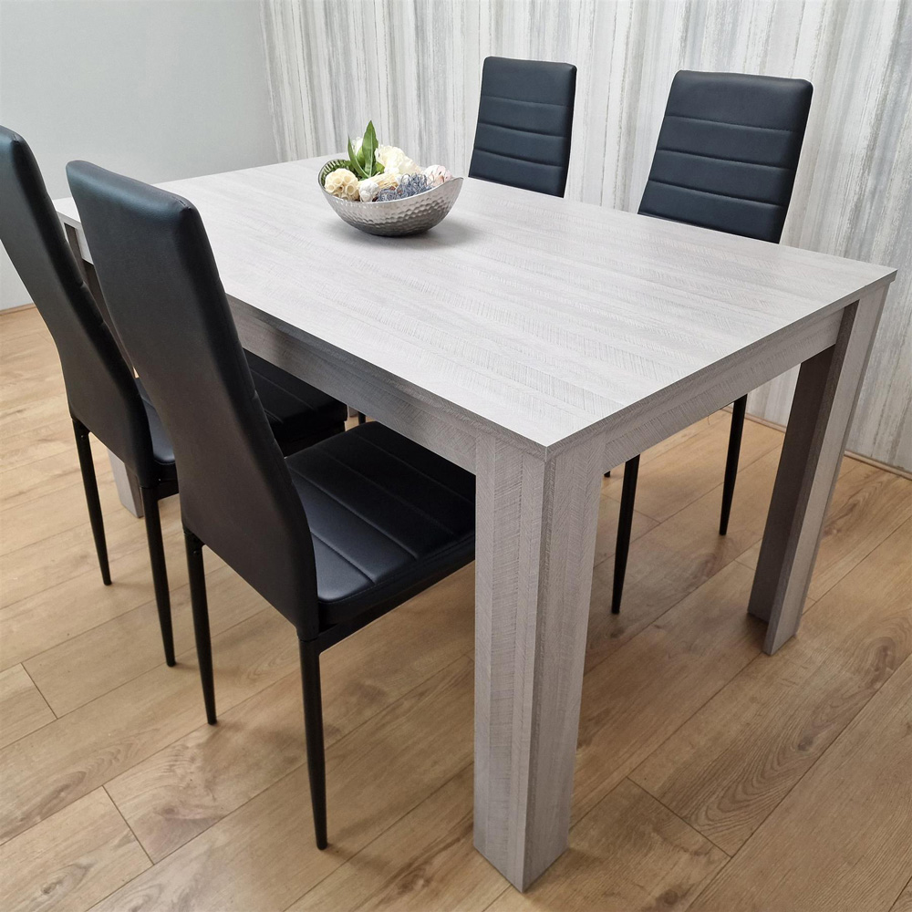 Portland 4 Seater Square Leather Dining Table Set Arrow Grey and Black Image 5