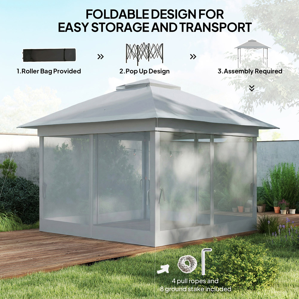 Outsunny 3 x 3m 2-Tier Grey Pop Up Gazebo with Mesh Curtains Image 6